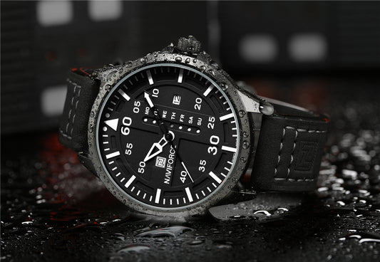 NAVIFORCE Waterproof Military Sport Quartz Men's Watches With Leather Strap White